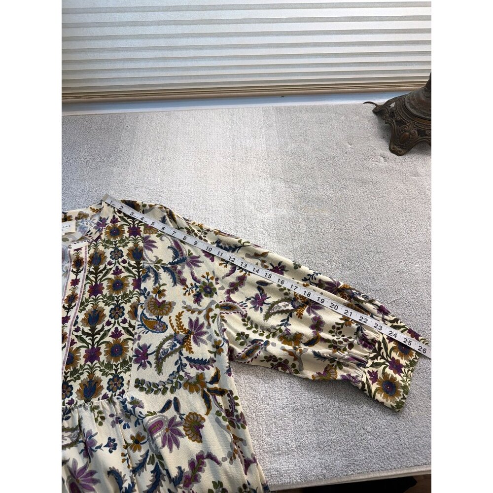 NWOT Sézane Boheme Ecru Arabesque Flower Midi Dress 100% Viscose Size 44 - Picture 12 of 16